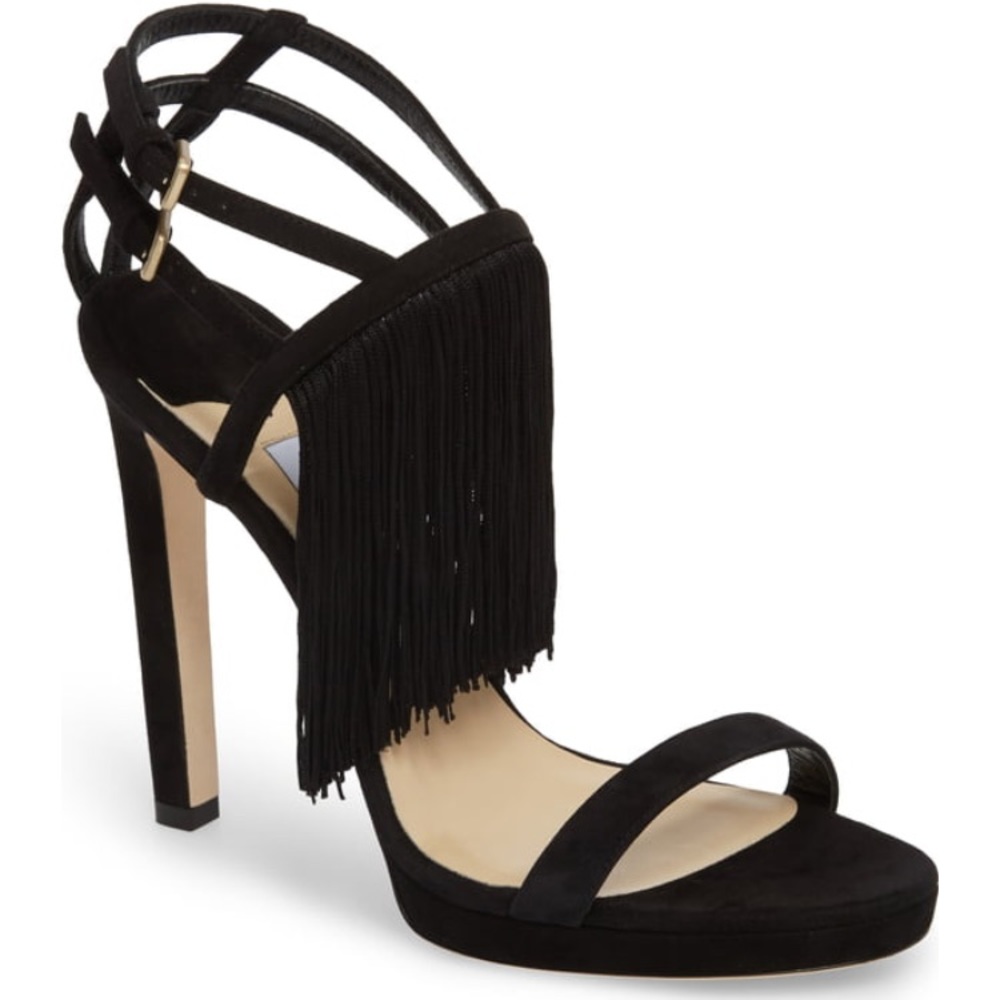Jimmy Choo Black Farrah Fringe Sandal/Stiletto